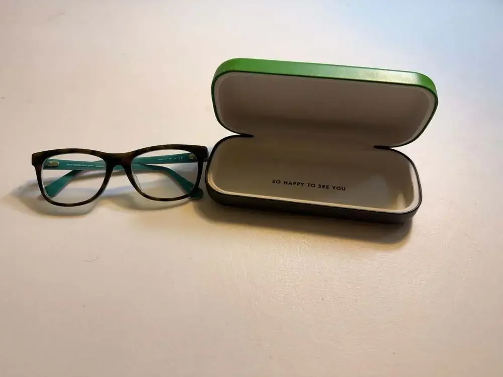 Kate Spade Jacalyn Tortoise and Teal Rectangle Prescription Glasses with Case